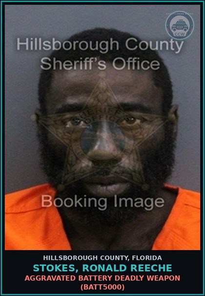 CCW arrest card for STOKES, RONALD REECHE in Hillsborough County: AGGRAVATED BATTERY DEADLY WEAPON (BATT5000)