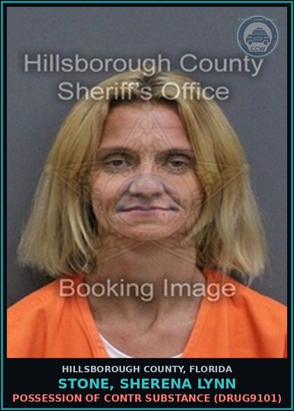 CCW arrest card for STONE, SHERENA LYNN in Hillsborough County: POSSESSION OF contr substance (DRUG9101)