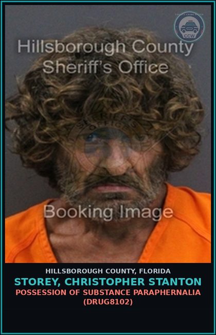CCW arrest card for STOREY, CHRISTOPHER STANTON in Hillsborough County: POSSESSION OF DRUG PARAPHERNALIA (DRUG8102)