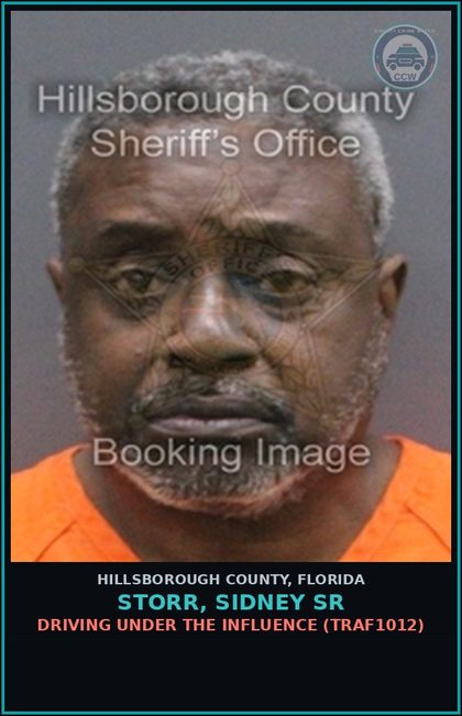 CCW arrest card for STORR, SIDNEY SR in Hillsborough County: DRIVING UNDER THE INFLUENCE (TRAF1012)