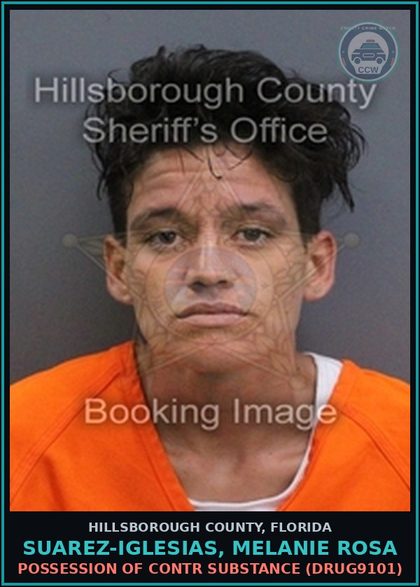 CCW arrest card for SUAREZ-IGLESIAS, MELANIE ROSA in Hillsborough County: POSSESSION OF contr substance (DRUG9101)
