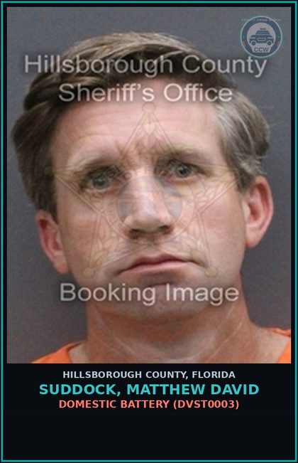 CCW arrest card for SUDDOCK, MATTHEW DAVID in Hillsborough County: DOMESTIC BATTERY (DVST0003)