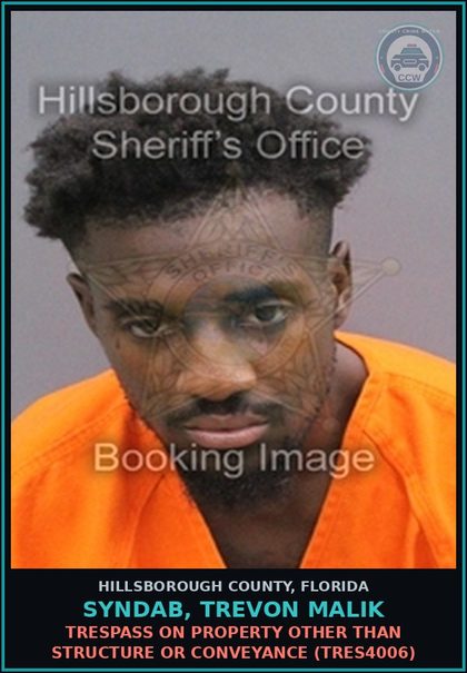 CCW arrest card for SYNDAB, TREVON MALIK in Hillsborough County: TRESPASS ON PROPERTY OTHER THAN STRUCTURE OR CONVEYANCE (TRES4006)