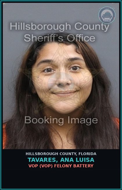 CCW arrest card for TAVARES, ANA LUISA in Hillsborough County: VOP (VOP) FELONY BATTERY