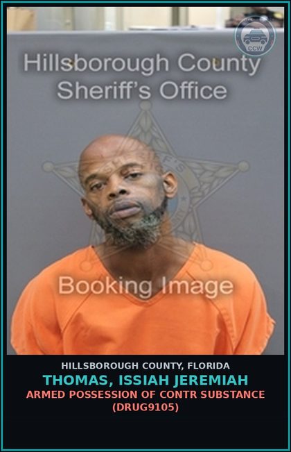 CCW arrest card for THOMAS, ISSIAH JEREMIAH in Hillsborough County: DRIVING WHILE LICENSE CANCELED, SUSPENDED, OR REVOKED (SECOND OR SUBSEQUENT OFFENSE) (TRAF6069)