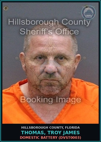 CCW arrest card for THOMAS, TROY JAMES in Hillsborough County: DOMESTIC BATTERY (DVST0003)