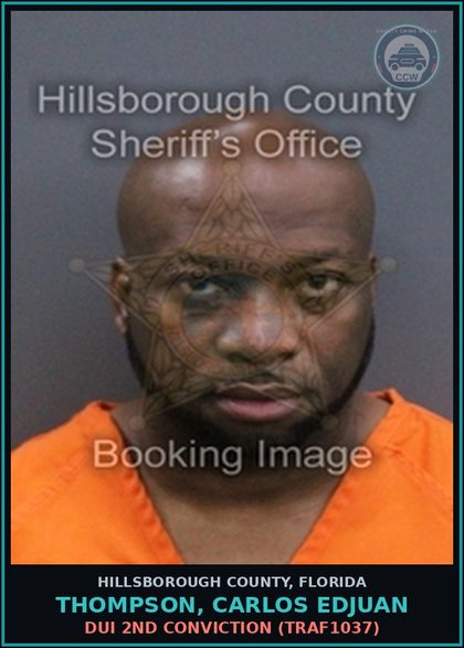 CCW arrest card for THOMPSON, CARLOS EDJUAN in Hillsborough County: REFUSAL TO SUBMIT TO TESTING (TRAF1078)