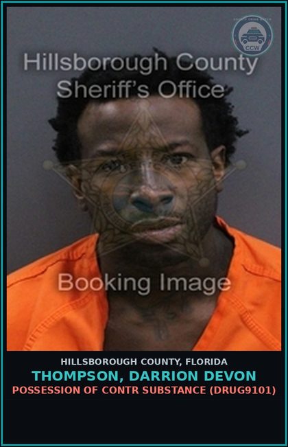CCW arrest card for THOMPSON, DARRION DEVON in Hillsborough County: POSSESSION OF contr substance (DRUG9101)