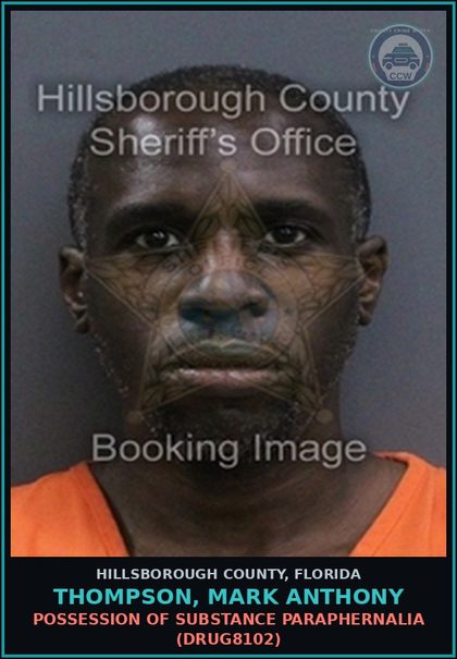 CCW arrest card for THOMPSON, MARK ANTHONY in Hillsborough County: POSSESSION OF DRUG PARAPHERNALIA (DRUG8102)