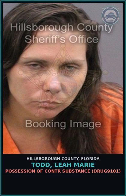 CCW arrest card for TODD, LEAH MARIE in Hillsborough County: POSSESSION OF contr substance (DRUG9101)