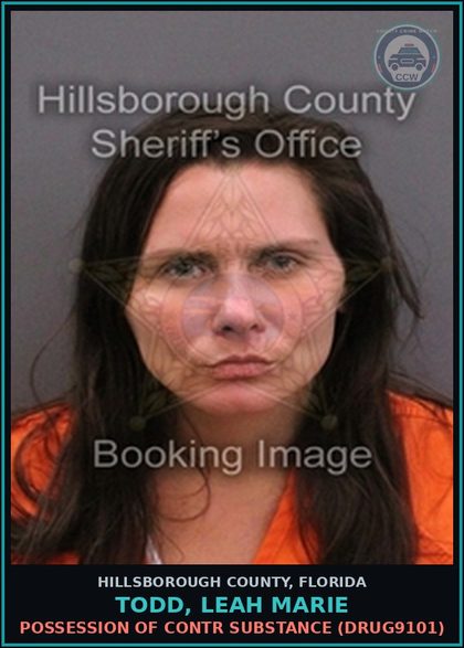CCW arrest card for TODD, LEAH MARIE in Hillsborough County: POSSESSION OF contr substance (DRUG9101)