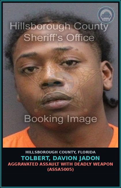 CCW arrest card for TOLBERT, DAVION JADON in Hillsborough County: DISORDERLY INTOXICATION (MISC0018)