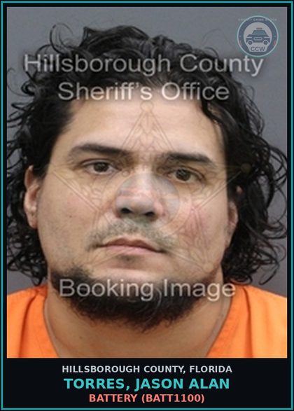 CCW arrest card for TORRES, JASON ALAN in Hillsborough County: BATTERY (BATT1100)