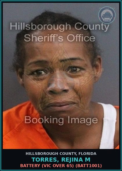 CCW arrest card for TORRES, REJINA M in Hillsborough County: BATTERY (VICTIM OVER 65) (BATT1001)
