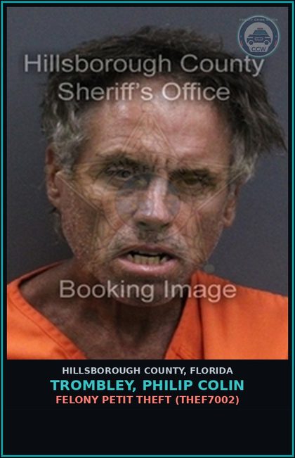 CCW arrest card for TROMBLEY, PHILIP COLIN in Hillsborough County: FELONY PETIT THEFT (THEF7002)