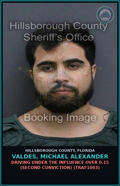 CCW arrest card for VALDES, MICHAEL ALEXANDER in Hillsborough County: DRIVING UNDER THE INFLUENCE OVER 0.15 (SECOND CONVICTION) (TRAF1003)