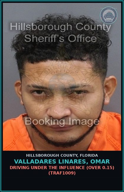 CCW arrest card for VALLADARES LINARES, OMAR in Hillsborough County: DRIVING UNDER THE INFLUENCE (OVER 0.15) (TRAF1009)