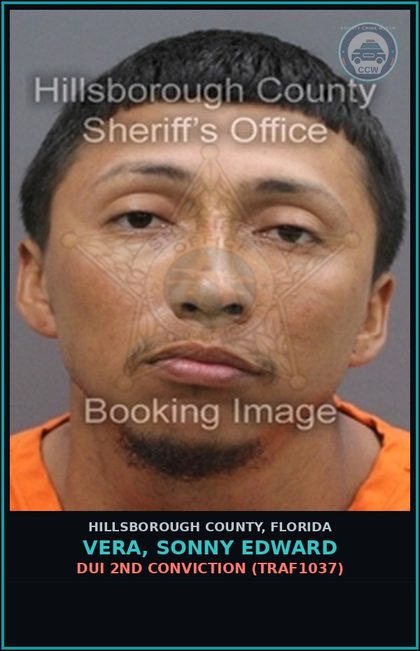 CCW arrest card for VERA, SONNY EDWARD in Hillsborough County: DUI 2ND CONVICTION (TRAF1037)
