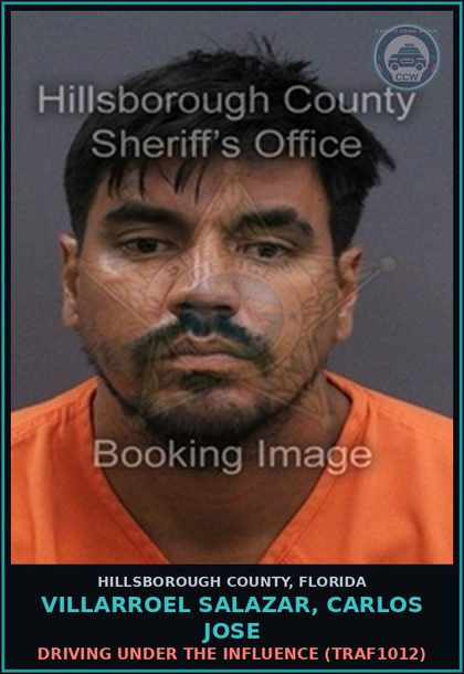 CCW arrest card for VILLARROEL SALAZAR, CARLOS JOSE in Hillsborough County: DRIVING UNDER THE INFLUENCE (TRAF1012)