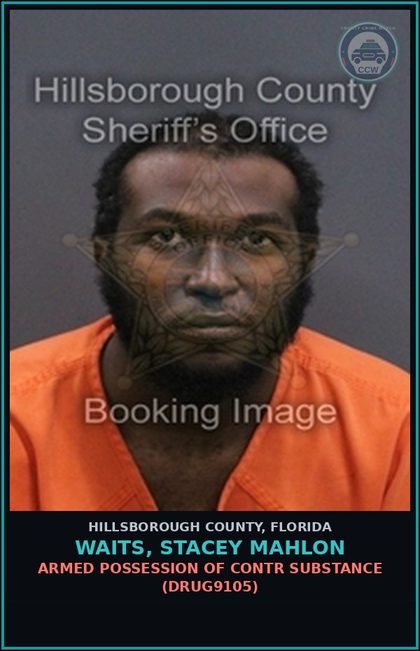CCW arrest card for WAITS, STACEY MAHLON in Hillsborough County: ARMED POSSESSION OF contr substance (DRUG9105)
