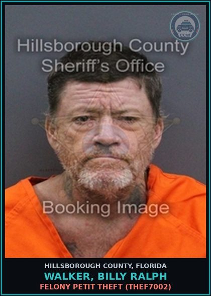 CCW arrest card for WALKER, BILLY RALPH in Hillsborough County: POSSESSION OF DRUG PARAPHERNALIA (DRUG8102)