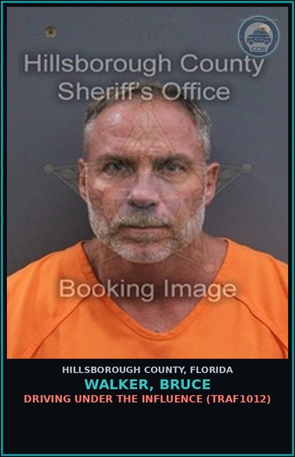 CCW arrest card for WALKER, BRUCE in Hillsborough County: DRIVING UNDER THE INFLUENCE (TRAF1012)