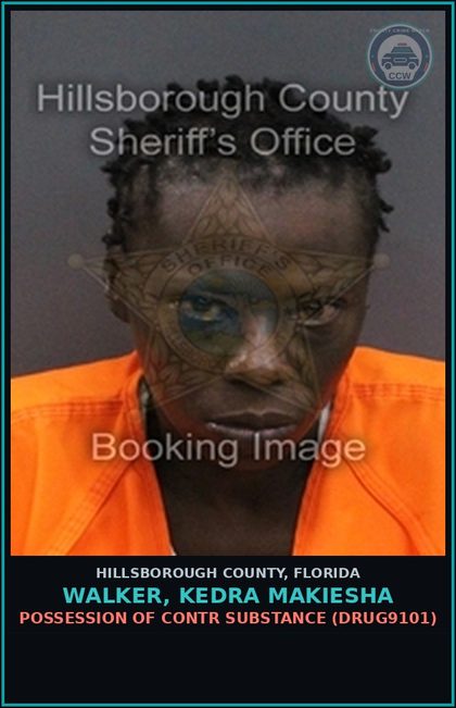 CCW arrest card for WALKER, KEDRA MAKIESHA in Hillsborough County: POSSESSION OF contr substance (DRUG9101)