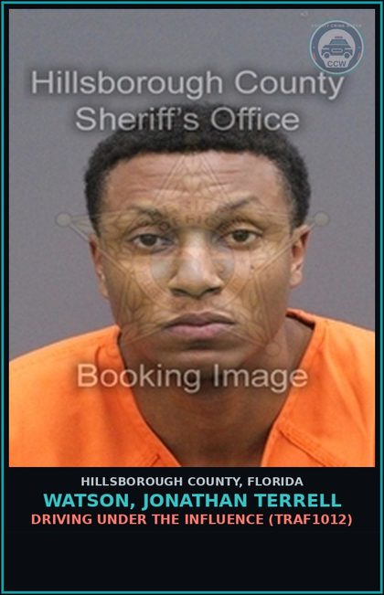CCW arrest card for WATSON, JONATHAN TERRELL in Hillsborough County: DRIVING UNDER THE INFLUENCE (TRAF1012)