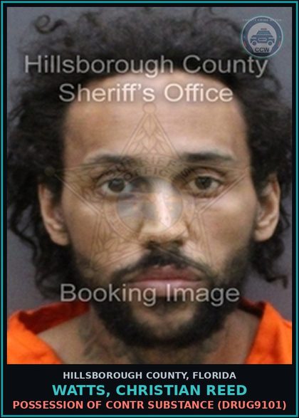 CCW arrest card for WATTS, CHRISTIAN REED in Hillsborough County: POSSESSION OF contr substance (DRUG9101)