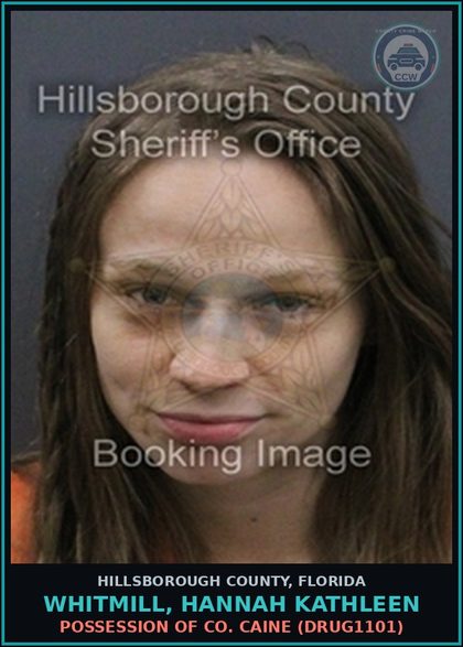 CCW arrest card for WHITMILL, HANNAH KATHLEEN in Hillsborough County: POSSESSION OF COCAINE (DRUG1101)