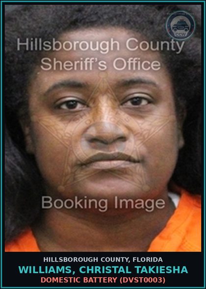 CCW arrest card for WILLIAMS, CHRISTAL TAKIESHA in Hillsborough County: DOMESTIC BATTERY (DVST0003)