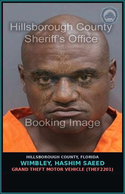CCW arrest card for WIMBLEY, HASHIM SAEED in Hillsborough County: DRIVING WITH LICENSE CANCELED, SUSPENDED, OR REVOKED (TRAF6075)