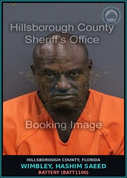 CCW arrest card for WIMBLEY, HASHIM SAEED in Hillsborough County: RESISTING OFFICER WITHOUT VIOLENCE (COPS1001)