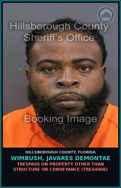 CCW arrest card for WIMBUSH, JAVARES DEMONTAE in Hillsborough County: TRESPASS ON PROPERTY OTHER THAN STRUCTURE OR CONVEYANCE (TRES4006)