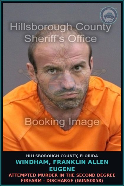 CCW arrest card for WINDHAM, FRANKLIN ALLEN EUGENE in Hillsborough County: ATTEMPTED MURDER IN THE SECOND DEGREE FIREARM - DISCHARGE (GUNS0058)