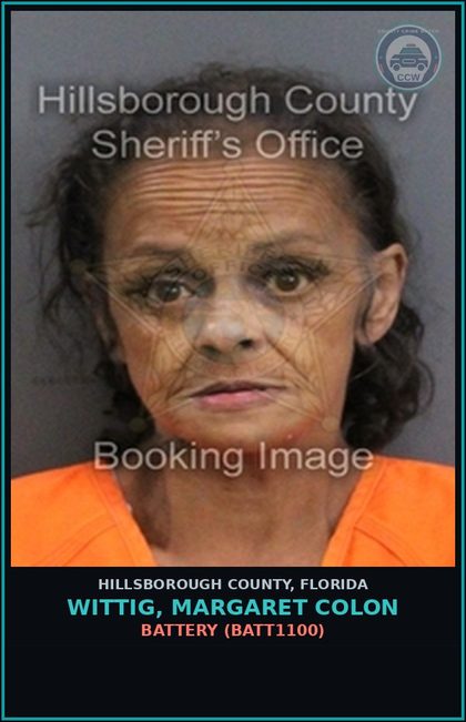 CCW arrest card for WITTIG, MARGARET COLON in Hillsborough County: BATTERY (BATT1100)