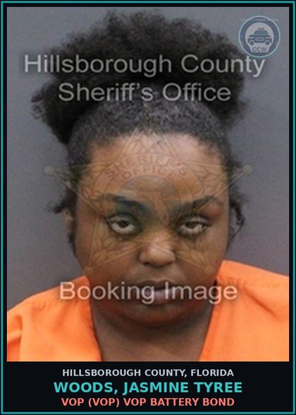CCW arrest card for WOODS, JASMINE TYREE in Hillsborough County: VOP (VOP) VOP BATTERY BOND