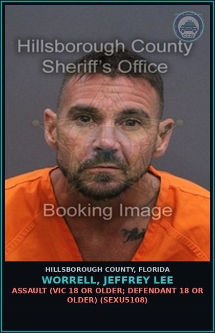 CCW arrest card for WORRELL, JEFFREY LEE in Hillsborough County: DOMESTIC BATTERY (DVST0003)