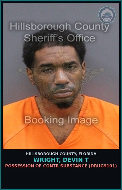 CCW arrest card for WRIGHT, DEVIN T in Hillsborough County: POSSESSION OF contr substance (DRUG9101)