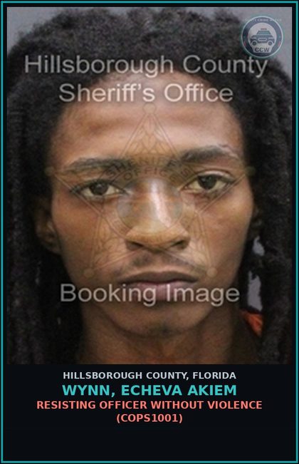 CCW arrest card for WYNN, ECHEVA AKIEM in Hillsborough County: RESISTING OFFICER WITHOUT VIOLENCE (COPS1001)