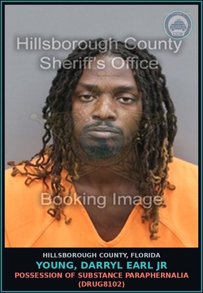 CCW arrest card for YOUNG, DARRYL EARL JR in Hillsborough County: POSSESSION OF DRUG PARAPHERNALIA (DRUG8102)