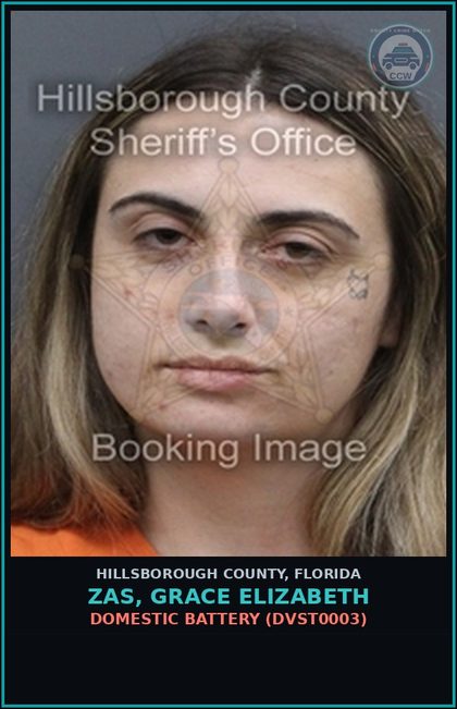 CCW arrest card for ZAS, GRACE ELIZABETH in Hillsborough County: DOMESTIC BATTERY (DVST0003)