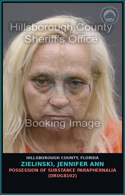 CCW arrest card for ZIELINSKI, JENNIFER ANN in Hillsborough County: POSSESSION OF DRUG PARAPHERNALIA (DRUG8102)