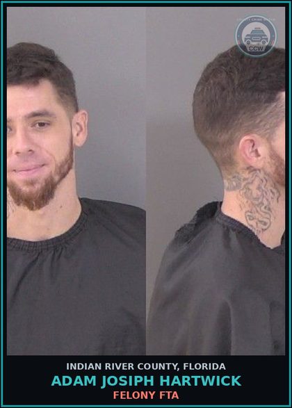 CCW arrest card for Adam Josiph Hartwick in Indian River County: FELONY FTA