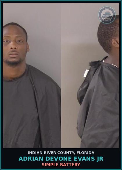 CCW arrest card for Adrian Devone Evans Jr in Indian River County: SIMPLE BATTERY