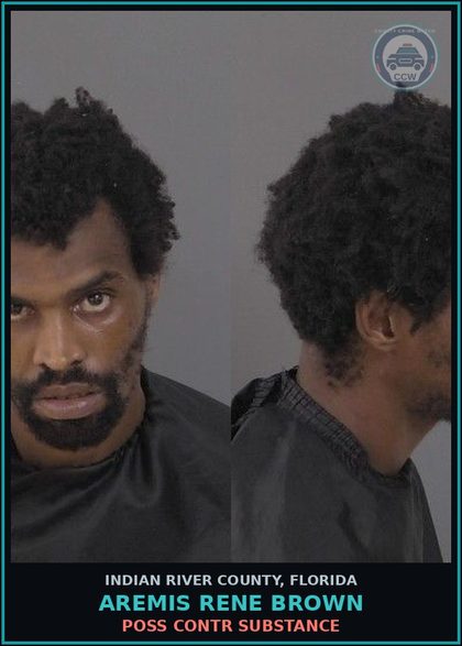 CCW arrest card for Aremis Rene Brown in Indian River County: POSS contr substance
