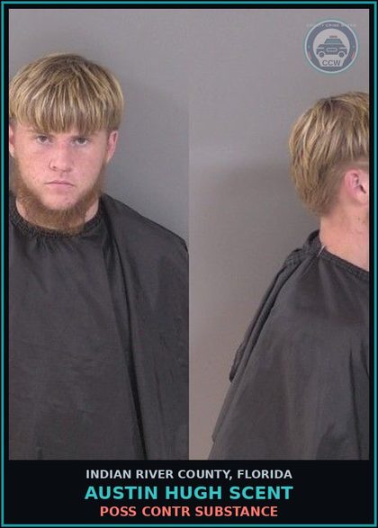 CCW arrest card for AUSTIN HUGH SCENT in Indian River County: POSS contr substance