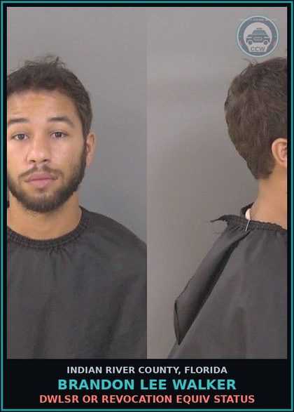 CCW arrest card for Brandon Lee Walker in Indian River County: DWLSR OR REVOCATION EQUIV STATUS