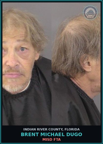 CCW arrest card for Brent Michael Dugo in Indian River County: MISD FTA