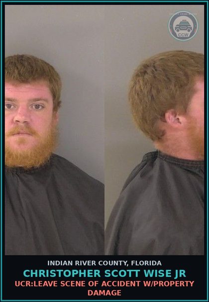 CCW arrest card for Christopher Scott Wise Jr in Indian River County: UCR:Leave Scene of Accident w/Property Damage